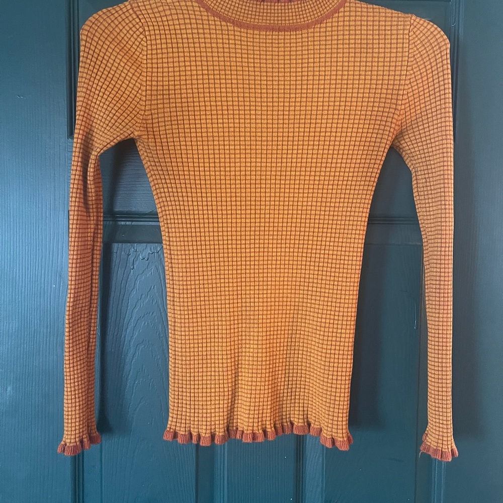 Orange and Brown Checkered Women's Top